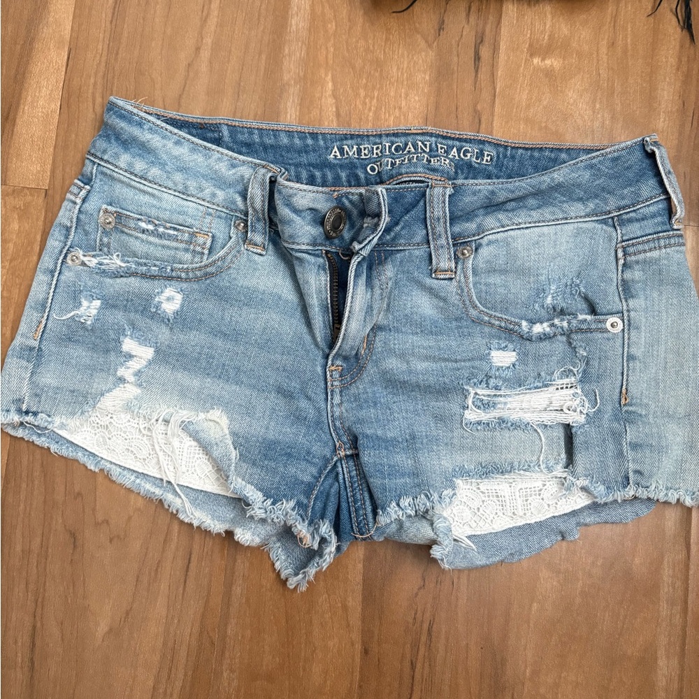 American Eagle Outfitters Women's Blue Denim Shorts Super Low Rise Shortie 4